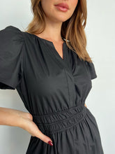 Load image into Gallery viewer, Cyrene Short Sleeve Collared Black Midi Dress