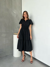 Load image into Gallery viewer, Cyrene Short Sleeve Collared Black Midi Dress