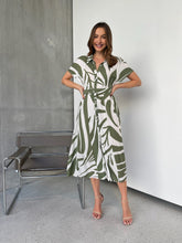 Load image into Gallery viewer, Gertrude Sage/White Abstract Print Button Front Midi Dress