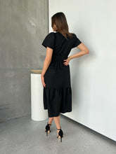 Load image into Gallery viewer, Cyrene Short Sleeve Collared Black Midi Dress