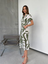 Load image into Gallery viewer, Gertrude Sage/White Abstract Print Button Front Midi Dress