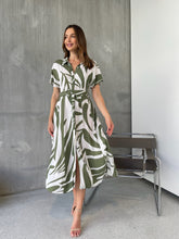 Load image into Gallery viewer, Gertrude Sage/White Abstract Print Button Front Midi Dress
