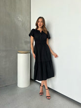 Load image into Gallery viewer, Cyrene Short Sleeve Collared Black Midi Dress