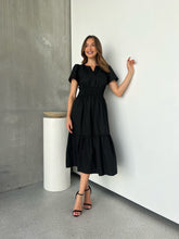 Load image into Gallery viewer, Cyrene Short Sleeve Collared Black Midi Dress