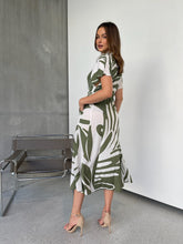 Load image into Gallery viewer, Gertrude Sage/White Abstract Print Button Front Midi Dress