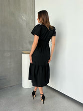 Load image into Gallery viewer, Cyrene Short Sleeve Collared Black Midi Dress