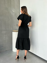 Load image into Gallery viewer, Cyrene Short Sleeve Collared Black Midi Dress