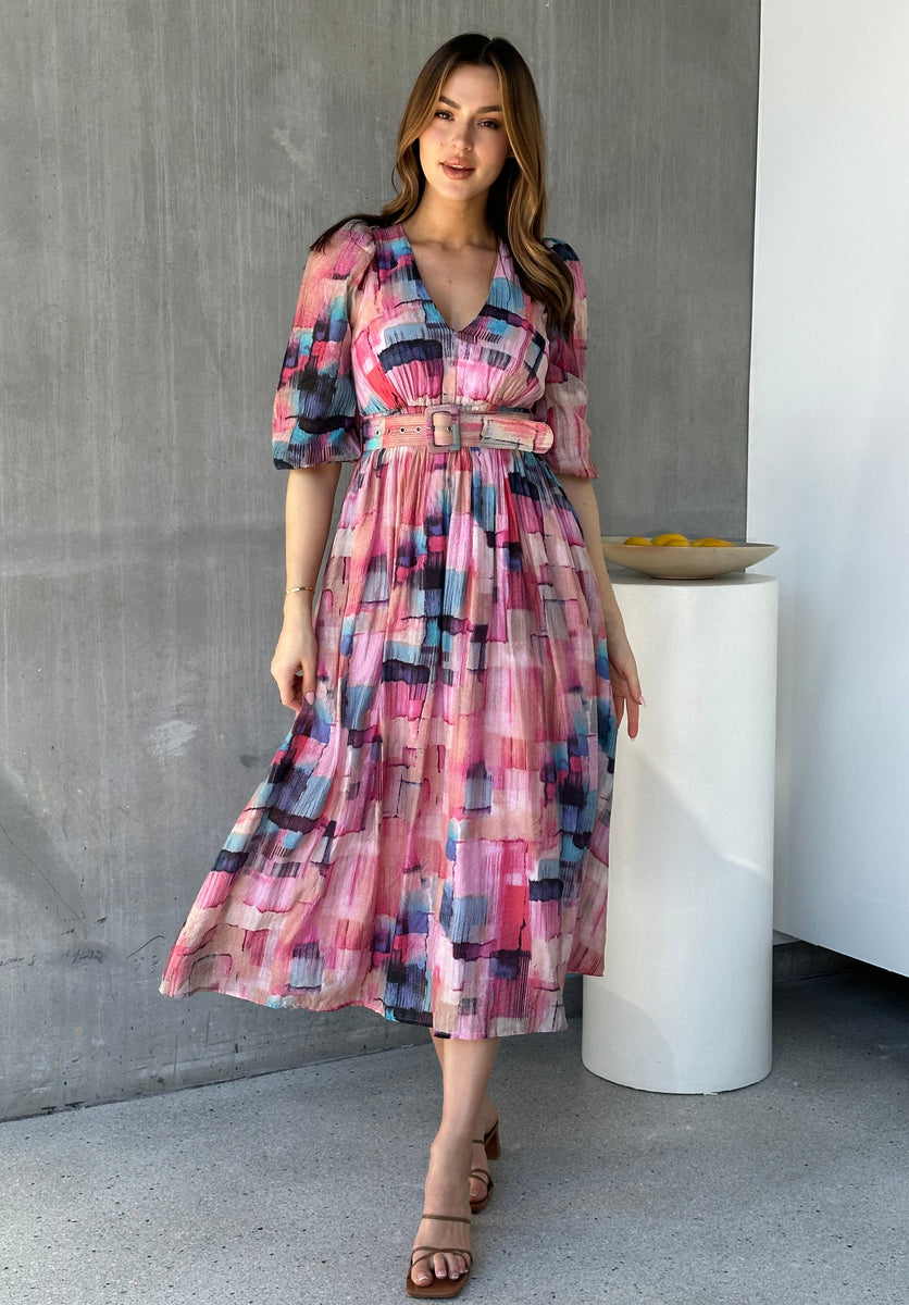Alessandra Blue Pansy Print Tie Side Dress And Bloomer