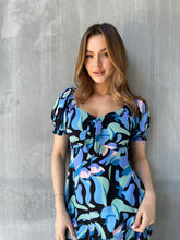 Load image into Gallery viewer, Lulu Tie Front Blue Multi Geo Print Midi Dress