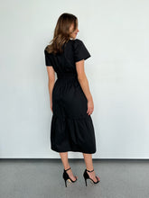 Load image into Gallery viewer, Cyrene Short Sleeve Collared Black Midi Dress