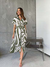 Load image into Gallery viewer, Gertrude Sage/White Abstract Print Button Front Midi Dress