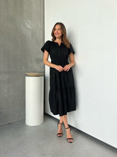 Load image into Gallery viewer, Cyrene Short Sleeve Collared Black Midi Dress