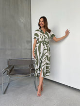 Load image into Gallery viewer, Gertrude Sage/White Abstract Print Button Front Midi Dress