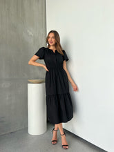 Load image into Gallery viewer, Cyrene Short Sleeve Collared Black Midi Dress