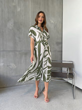 Load image into Gallery viewer, Gertrude Sage/White Abstract Print Button Front Midi Dress