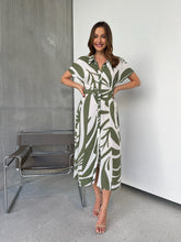 Load image into Gallery viewer, Gertrude Sage/White Abstract Print Button Front Midi Dress