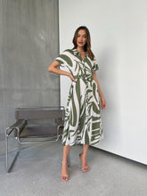Load image into Gallery viewer, Gertrude Sage/White Abstract Print Button Front Midi Dress
