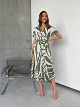 Load image into Gallery viewer, Gertrude Sage/White Abstract Print Button Front Midi Dress