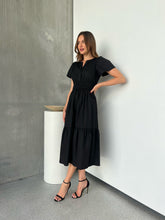 Load image into Gallery viewer, Cyrene Short Sleeve Collared Black Midi Dress