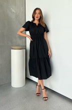Load image into Gallery viewer, Cyrene Short Sleeve Collared Black Midi Dress