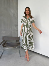 Load image into Gallery viewer, Gertrude Sage/White Abstract Print Button Front Midi Dress