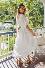 Load image into Gallery viewer, Alize Lace Detail Shirred Waist Swiss Dot Midi Dress