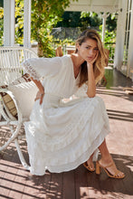 Load image into Gallery viewer, Alize Lace Detail Shirred Waist Swiss Dot Midi Dress