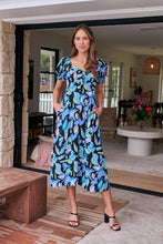 Load image into Gallery viewer, Lulu Tie Front Blue Multi Geo Print Midi Dress