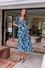 Load image into Gallery viewer, Lulu Tie Front Blue Multi Geo Print Midi Dress