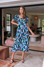 Load image into Gallery viewer, Lulu Tie Front Blue Multi Geo Print Midi Dress