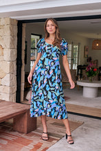 Load image into Gallery viewer, Lulu Tie Front Blue Multi Geo Print Midi Dress