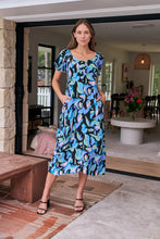 Load image into Gallery viewer, Lulu Tie Front Blue Multi Geo Print Midi Dress