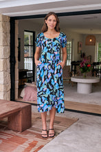 Load image into Gallery viewer, Lulu Tie Front Blue Multi Geo Print Midi Dress