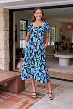 Load image into Gallery viewer, Lulu Tie Front Blue Multi Geo Print Midi Dress