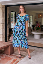 Load image into Gallery viewer, Lulu Tie Front Blue Multi Geo Print Midi Dress