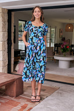 Load image into Gallery viewer, Lulu Tie Front Blue Multi Geo Print Midi Dress