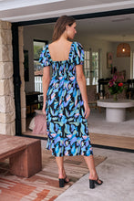 Load image into Gallery viewer, Lulu Tie Front Blue Multi Geo Print Midi Dress