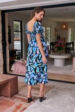 Load image into Gallery viewer, Lulu Tie Front Blue Multi Geo Print Midi Dress