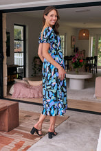 Load image into Gallery viewer, Lulu Tie Front Blue Multi Geo Print Midi Dress