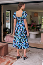 Load image into Gallery viewer, Lulu Tie Front Blue Multi Geo Print Midi Dress