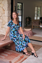 Load image into Gallery viewer, Lulu Tie Front Blue Multi Geo Print Midi Dress