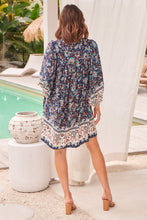 Load image into Gallery viewer, Janis Blue/Brown Floral Boho L/Sleeve Smock Dress