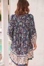 Load image into Gallery viewer, Janis Blue/Brown Floral Boho L/Sleeve Smock Dress