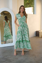 Load image into Gallery viewer, Augustina Button Green Cream Nature Print Maxi Dress