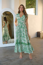 Load image into Gallery viewer, Augustina Button Green Cream Nature Print Maxi Dress