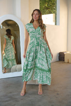 Load image into Gallery viewer, Augustina Button Green Cream Nature Print Maxi Dress