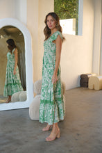 Load image into Gallery viewer, Augustina Button Green Cream Nature Print Maxi Dress
