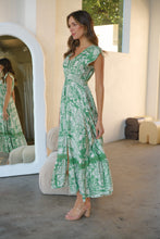Load image into Gallery viewer, Augustina Button Green Cream Nature Print Maxi Dress