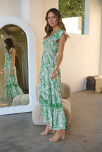 Load image into Gallery viewer, Augustina Button Green Cream Nature Print Maxi Dress