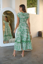 Load image into Gallery viewer, Augustina Button Green Cream Nature Print Maxi Dress